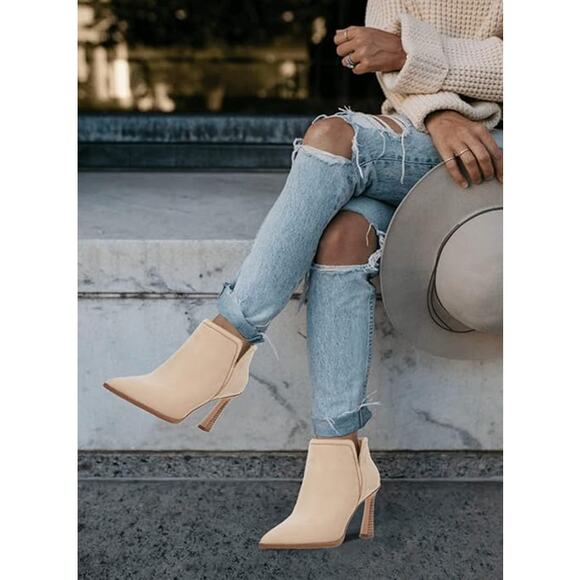 Juliet Holy Shoes - Juliet Holy Light Sand Beige High Heel Pointed Toe Booties Women's Size 8.5